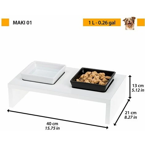 Ferplast MAKI Portaciotole In Legno Con Ciotole In Ceramica. Variante 01 - Misure: 40 X 21 X H 13 Cm - 1 L - Bianco 4 Ferplast MAKI Portaciotole In Legno Con Ciotole In Ceramica. Variante 01 - Misure: 40 X 21 X H 13 Cm - 1 L - Bianco - immagine 2