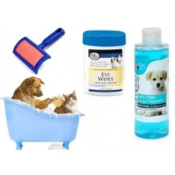 Trade Shop - Kit Pulizia Cani Shampoo Neutro Salviettine Spazzola Cardatore Lavaggi Frequenti