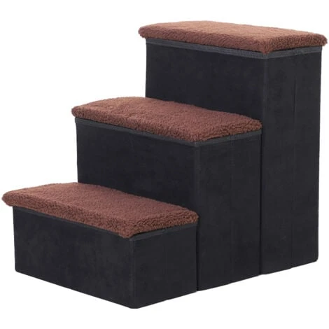 PawHut Scaletta Per Animali Domestici Con Vani Contenitore Marrone E Nero In Pile 3 PawHut Scaletta Per Animali Domestici Con Vani Contenitore Marrone E Nero In Pile