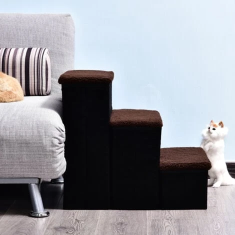 PawHut Scaletta Per Animali Domestici Con Vani Contenitore Marrone E Nero In Pile 4 PawHut Scaletta Per Animali Domestici Con Vani Contenitore Marrone E Nero In Pile - immagine 2