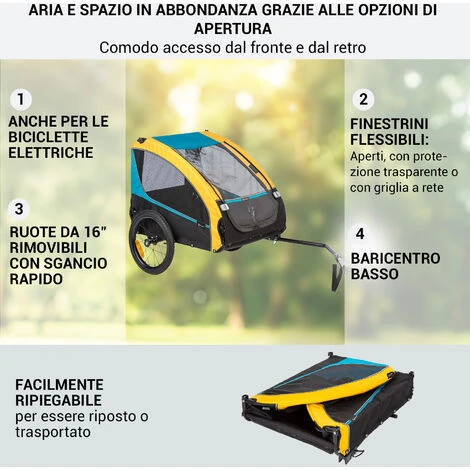 Klarfit Husky Race Rimorchio Da Bici Per Cani 282L 40kg Tela Oxford 600D Blu 5 Klarfit Husky Race Rimorchio Da Bici Per Cani 282L 40kg Tela Oxford 600D Blu - immagine 3
