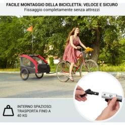 Klarfit Husky Race Rimorchio Da Bici Per Cani 282L 40kg Tela Oxford 600D Rosso -Cibi per cani in Italia 17575431 2