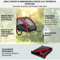 Klarfit Husky Race Rimorchio Da Bici Per Cani 282L 40kg Tela Oxford 600D Rosso -Cibi per cani in Italia 17575431 3