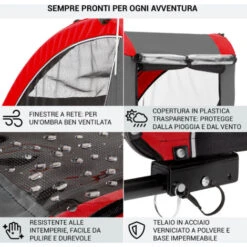 Klarfit Husky Race Rimorchio Da Bici Per Cani 282L 40kg Tela Oxford 600D Rosso -Cibi per cani in Italia 17575431 5