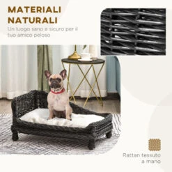 PawHut Lettini Per Cani Animali Domestici Chaise Longue In Vimini Con Cuscino Nero -Cibi per cani in Italia 18013077 5