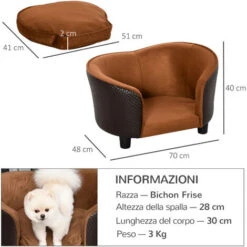 PawHut Divanetti Da Interni Per Cani Con Cuscino Sfoderabile Marrone 70x48x40cm -Cibi per cani in Italia 18013083 3