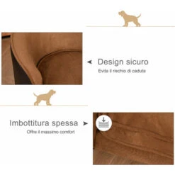 PawHut Divanetti Da Interni Per Cani Con Cuscino Sfoderabile Marrone 70x48x40cm -Cibi per cani in Italia 18013083 5