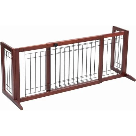COSTWAY Cancelletto Per Cani Regolabile Con Piedistallo, In Legno Massello E Metallo, Ideale Per Cani Di Piccola/Media Taglia (100-180) X 45 X 53,5 Cm, Castano 3 COSTWAY Cancelletto Per Cani Regolabile Con Piedistallo, In Legno Massello E Metallo, Ideale Per Cani Di Piccola/Media Taglia (100-180) X 45 X 53,5 Cm, Castano
