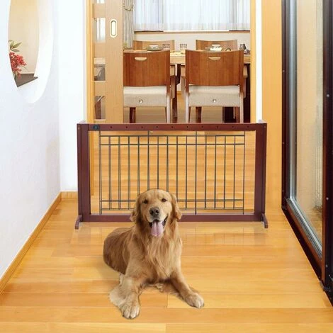 COSTWAY Cancelletto Per Cani Regolabile Con Piedistallo, In Legno Massello E Metallo, Ideale Per Cani Di Piccola/Media Taglia (100-180) X 45 X 53,5 Cm, Castano 4 COSTWAY Cancelletto Per Cani Regolabile Con Piedistallo, In Legno Massello E Metallo, Ideale Per Cani Di Piccola/Media Taglia (100-180) X 45 X 53,5 Cm, Castano - immagine 2
