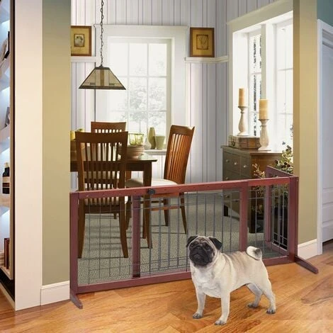 COSTWAY Cancelletto Per Cani Regolabile Con Piedistallo, In Legno Massello E Metallo, Ideale Per Cani Di Piccola/Media Taglia (100-180) X 45 X 53,5 Cm, Castano 5 COSTWAY Cancelletto Per Cani Regolabile Con Piedistallo, In Legno Massello E Metallo, Ideale Per Cani Di Piccola/Media Taglia (100-180) X 45 X 53,5 Cm, Castano - immagine 3