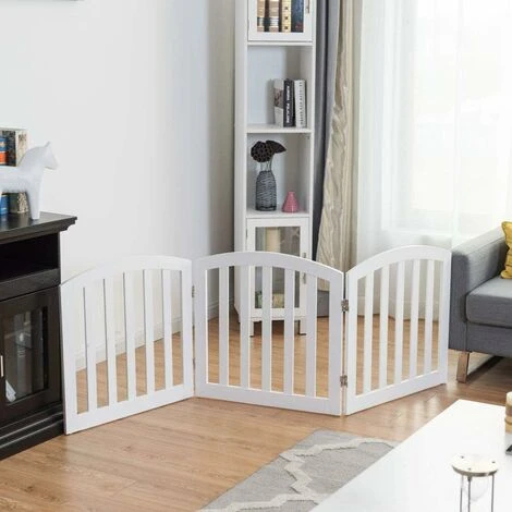 Cancello Di Legno Per Animali Domestici, Cancelletto Di Sicurezza Per Cani E Animali Domestici, Per Casa, Entrata, Scale, Bianco (3 Pannelli) 4 Cancello Di Legno Per Animali Domestici, Cancelletto Di Sicurezza Per Cani E Animali Domestici, Per Casa, Entrata, Scale, Bianco (3 Pannelli) - immagine 2