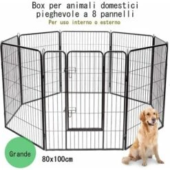 COSTWAY Recinto Per Cani Da Interno Ed Esterno, Recinzione Per Animali Domestici Con 8 Pannelli Di Metallo, Box Per Cani, Gatti E Conigli, 80 X 100 Cm