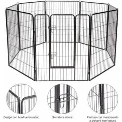 COSTWAY Recinto Per Cani Da Interno Ed Esterno, Recinzione Per Animali Domestici Con 8 Pannelli Di Metallo, Box Per Cani, Gatti E Conigli, 80 X 100 Cm -Cibi per cani in Italia 18190674 3