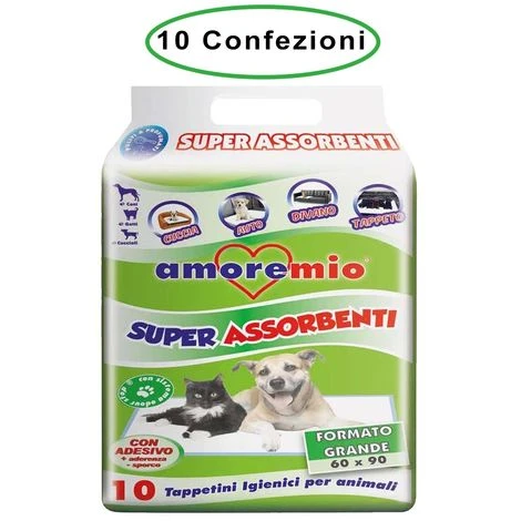 Amore Mio Tappetini Igienici Per Cani Cm 60x90 Basic Con Polimeri 10 Confezioni Da 10 Tappetini 4 Amore Mio Tappetini Igienici Per Cani Cm 60x90 Basic Con Polimeri 10 Confezioni Da 10 Tappetini - immagine 2