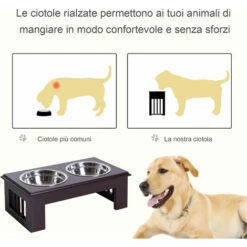 Pawhut Ciotola Rialzata Per Cani In Acciaio Inossidabile 43.7x24x15cm, 2 Piatti -Cibi per cani in Italia 18502633 5