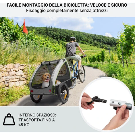 Klarfit Husky Rimorchio Da Bici Per Cani Ca. 250L 600D Oxford Canvas Verde 4 Klarfit Husky Rimorchio Da Bici Per Cani Ca. 250L 600D Oxford Canvas Verde - immagine 2