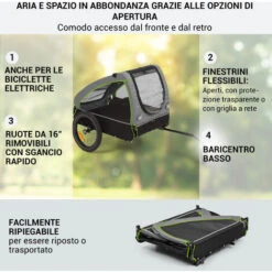 Klarfit Husky Rimorchio Da Bici Per Cani Ca. 250L 600D Oxford Canvas Verde 9 Klarfit Husky Rimorchio Da Bici Per Cani Ca. 250L 600D Oxford Canvas Verde -Cibi per cani in Italia 18679488 3
