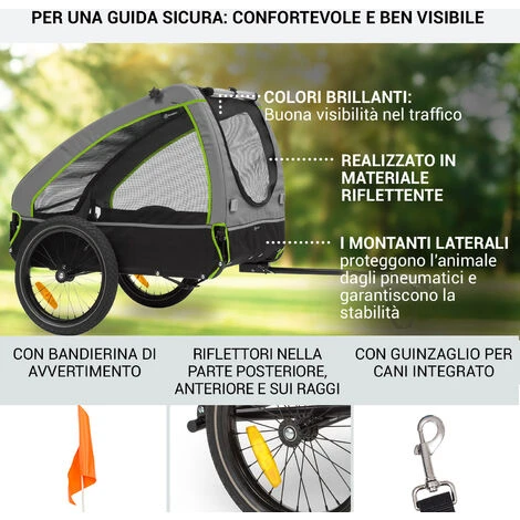Klarfit Husky Rimorchio Da Bici Per Cani Ca. 250L 600D Oxford Canvas Verde 6 Klarfit Husky Rimorchio Da Bici Per Cani Ca. 250L 600D Oxford Canvas Verde - immagine 4