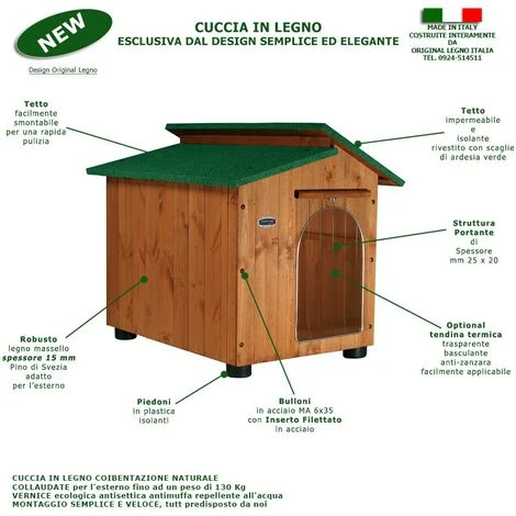 Cuccia In Legno Per Cani Da Esterno Rinforzata Mod. Alpi Verde MADE IN ITALY AA - Chihuahua/Gatto Senza TENDINA 45x60xH48 5 Cuccia In Legno Per Cani Da Esterno Rinforzata Mod. Alpi Verde MADE IN ITALY AA - Chihuahua/Gatto Senza TENDINA 45x60xH48 - immagine 3