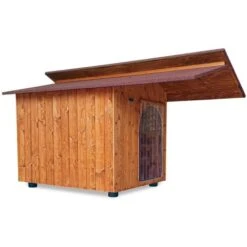 Cuccia In Legno Per Cani Da Esterno Rinforzata Mod. Alpi Pensilina Rosso MADE IN ITALY A - Chihuahua / Gatto L45 X P75 X 48H Senza TENDINA