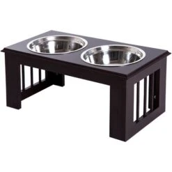Pawhut Doppia Ciotola Rialzata Per Cani In Acciaio Inox E MDF 58.4x 30.5x 25.4cm
