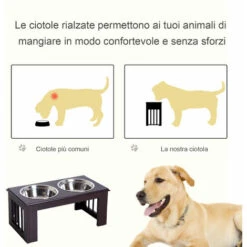 Pawhut Doppia Ciotola Rialzata Per Cani In Acciaio Inox E MDF 58.4x 30.5x 25.4cm -Cibi per cani in Italia 19484251 4