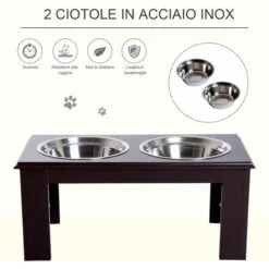 Pawhut Doppia Ciotola Rialzata Per Cani In Acciaio Inox E MDF 58.4x 30.5x 25.4cm -Cibi per cani in Italia 19484251 5