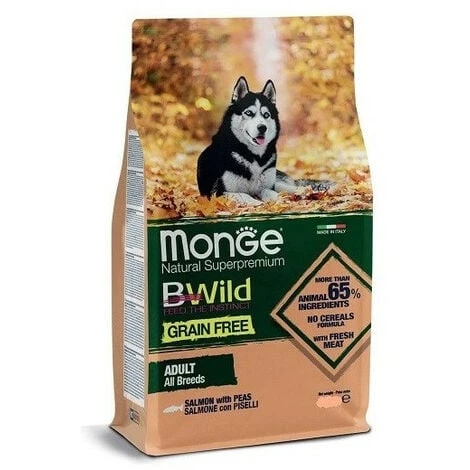 Monge Natural Superpremium BWild Grain Free Per Cani Adulti All Breeds Con Salmone E Piselli 12 Kg 3 Monge Natural Superpremium BWild Grain Free Per Cani Adulti All Breeds Con Salmone E Piselli 12 Kg
