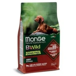 Monge Natural Superpremium BWild Grain Free Per Cane Adult All Breeds Con Agnello, Patate E Piselli 2,5 Kg