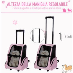 Pawhut - Trolley Zaino Di Viaggio Per Animali Domestici Multiuso 2 In 1 In Panno Di Oxford 36 X 30 X 49cm Rosa -Cibi per cani in Italia 20295975 5