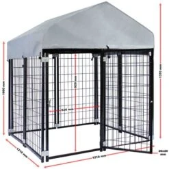 Recinto Per Cani In Acciaio Di 121x121x137cm Con Copertura Per Riparare Dal Sole E Dalla Pioggia -Cibi per cani in Italia 21034914 4