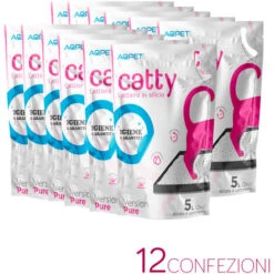AQPET 12 CONFEZIONI DI LETTIERA SILICIO SILICE GATTI Da 5 LITRI -2 KG 60 LT CATTY PURE