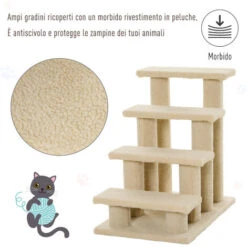 PawHut Scaletta Per Animali Domestici Con 4 Gradini E Morbido Rivestimento Beige -Cibi per cani in Italia 22194109 5