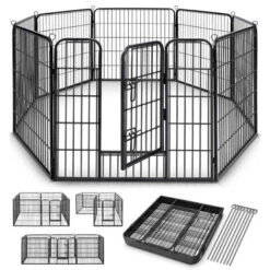 TRESKO® Recinzione Recinto Per Cani, Gabbia Per Cuccioli Per Cani, Gabbia Per Cani, Box Per Cuccioli, Circonferenza 640 Cm, Altezza 80 Cm, In Metallo Robusto