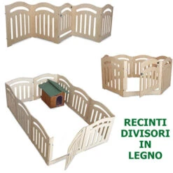 Recinti E Divisori In Legno Alt 75 O 120 MADE IN ITALY Con Cancelletto C. Moduli 4 Alt. 75 X 75 Larg. Compreso Cancelletto