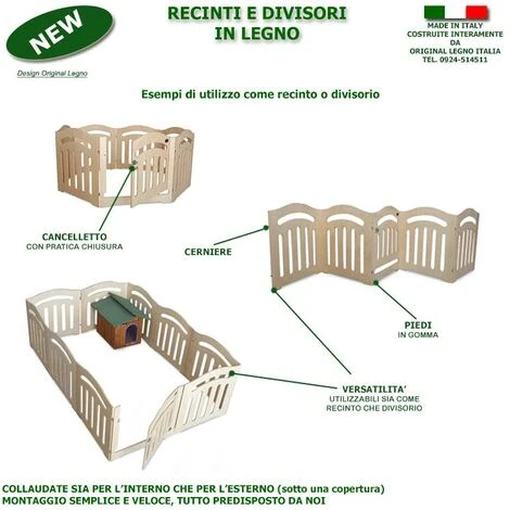 Recinti E Divisori In Legno Alt 75 O 120 MADE IN ITALY Con Cancelletto C. Moduli 4 Alt. 75 X 75 Larg. Compreso Cancelletto 4 Recinti E Divisori In Legno Alt 75 O 120 MADE IN ITALY Con Cancelletto C. Moduli 4 Alt. 75 X 75 Larg. Compreso Cancelletto - immagine 2