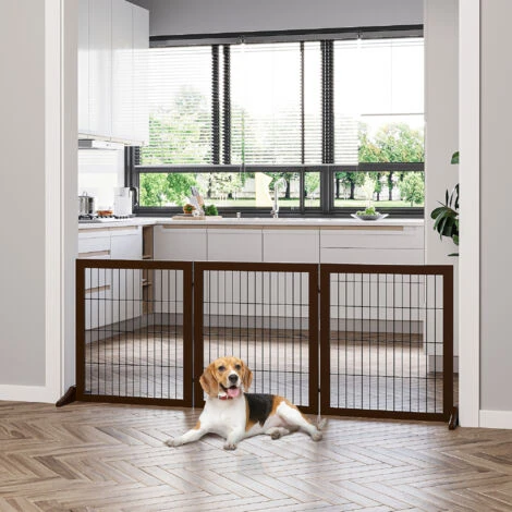 PawHut Cancelletto Per Cani Pieghevole E Regolabile In Legno Con Base Stabile 3 PawHut Cancelletto Per Cani Pieghevole E Regolabile In Legno Con Base Stabile - immagine 2