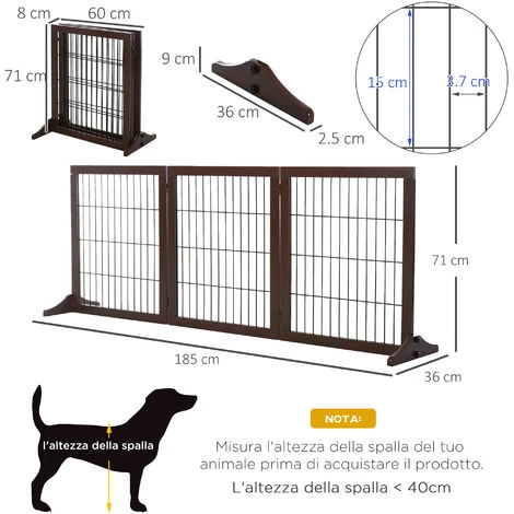 PawHut Cancelletto Per Cani Pieghevole E Regolabile In Legno Con Base Stabile 4 PawHut Cancelletto Per Cani Pieghevole E Regolabile In Legno Con Base Stabile - immagine 3