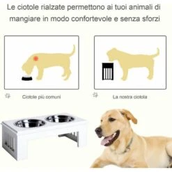 PawHut Ciotola Rialzata Per Cani In Acciaio Inossidabile 2 Piatti 44x24x15cm -Cibi per cani in Italia 26733776 4