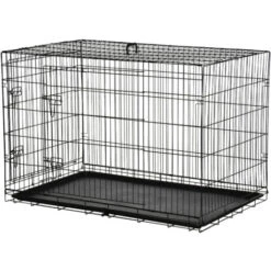 PawHut Gabbia Per Animali Domestici Trasportino Per Cani E Gatti Pieghevole In Acciaio Doppia Apertura 117 × 74.5 × 81cm Nero