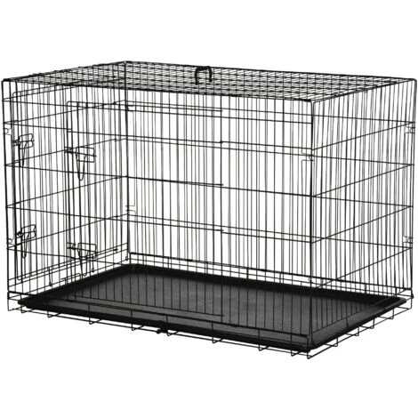 PawHut Gabbia Per Animali Domestici Trasportino Per Cani E Gatti Pieghevole In Acciaio Doppia Apertura 117 × 74.5 × 81cm Nero 3 PawHut Gabbia Per Animali Domestici Trasportino Per Cani E Gatti Pieghevole In Acciaio Doppia Apertura 117 × 74.5 × 81cm Nero