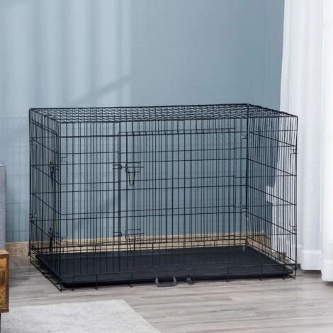 PawHut Gabbia Per Animali Domestici Trasportino Per Cani E Gatti Pieghevole In Acciaio Doppia Apertura 117 × 74.5 × 81cm Nero 4 PawHut Gabbia Per Animali Domestici Trasportino Per Cani E Gatti Pieghevole In Acciaio Doppia Apertura 117 × 74.5 × 81cm Nero - immagine 2