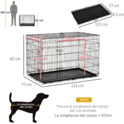 PawHut Gabbia Per Animali Domestici Trasportino Per Cani E Gatti Pieghevole In Acciaio Doppia Apertura 117 × 74.5 × 81cm Nero 9 PawHut Gabbia Per Animali Domestici Trasportino Per Cani E Gatti Pieghevole In Acciaio Doppia Apertura 117 × 74.5 × 81cm Nero -Cibi per cani in Italia 27977523 3