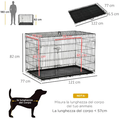 PawHut Gabbia Per Animali Domestici Trasportino Per Cani E Gatti Pieghevole In Acciaio Doppia Apertura 117 × 74.5 × 81cm Nero 5 PawHut Gabbia Per Animali Domestici Trasportino Per Cani E Gatti Pieghevole In Acciaio Doppia Apertura 117 × 74.5 × 81cm Nero - immagine 3