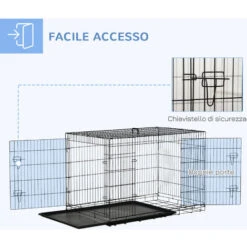 PawHut Gabbia Per Animali Domestici Trasportino Per Cani E Gatti Pieghevole In Acciaio Doppia Apertura 117 × 74.5 × 81cm Nero 10 PawHut Gabbia Per Animali Domestici Trasportino Per Cani E Gatti Pieghevole In Acciaio Doppia Apertura 117 × 74.5 × 81cm Nero -Cibi per cani in Italia 27977523 4