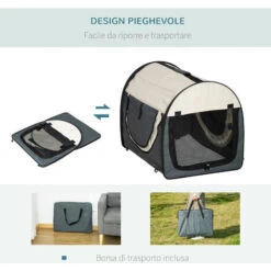 PawHut Trasportino Per Cani Pieghevole, Grigio, 61x46x51cm -Cibi per cani in Italia 28945020 4