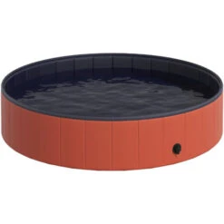 PawHut Piscina Pieghevole Per Cani In PVC, Rosso, Ø140x30cm