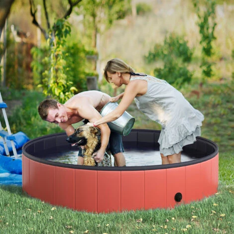PawHut Piscina Pieghevole Per Cani In PVC, Rosso, Ø140x30cm 4 PawHut Piscina Pieghevole Per Cani In PVC, Rosso, Ø140x30cm - immagine 2