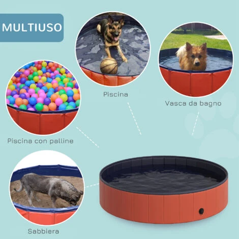 PawHut Piscina Pieghevole Per Cani In PVC, Rosso, Ø140x30cm 6 PawHut Piscina Pieghevole Per Cani In PVC, Rosso, Ø140x30cm - immagine 4
