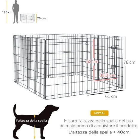 PawHut Recinto Per Cani Gatti Cuccioli Roditori Recinzione Rete Gabbia 8 Pezzi 76 X 61cm Nero 5 PawHut Recinto Per Cani Gatti Cuccioli Roditori Recinzione Rete Gabbia 8 Pezzi 76 X 61cm Nero - immagine 3